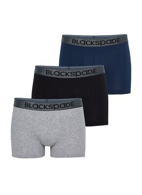 Blackspade - Blackspade Erkek Boxer 3′lü Paket Modern Basics 9472 - Gri Lacivert Siyah (Gri Bel Lastiği)