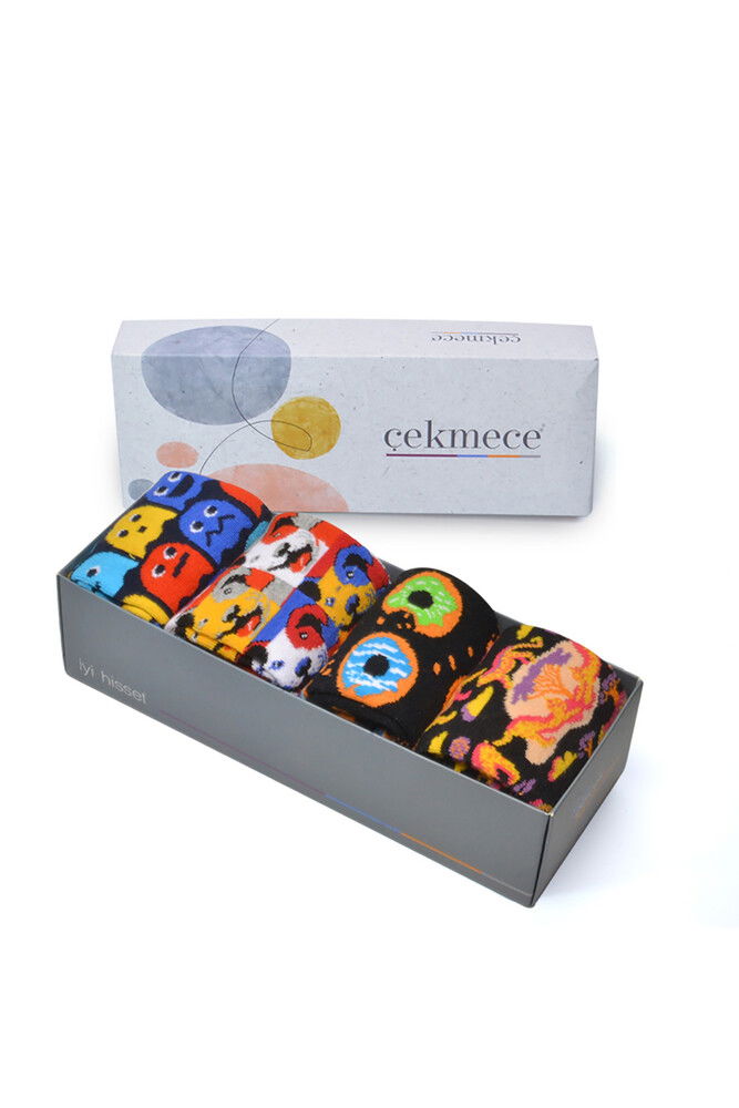 Çekmece - Çekmece 4'lü Unisex Hareketli Çorap Çok Renkli