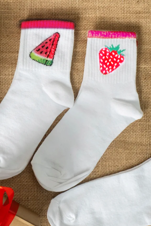 Çekmece 4&prime;lü Meyve Desenli Unisex Konç Patik Meyve - Thumbnail