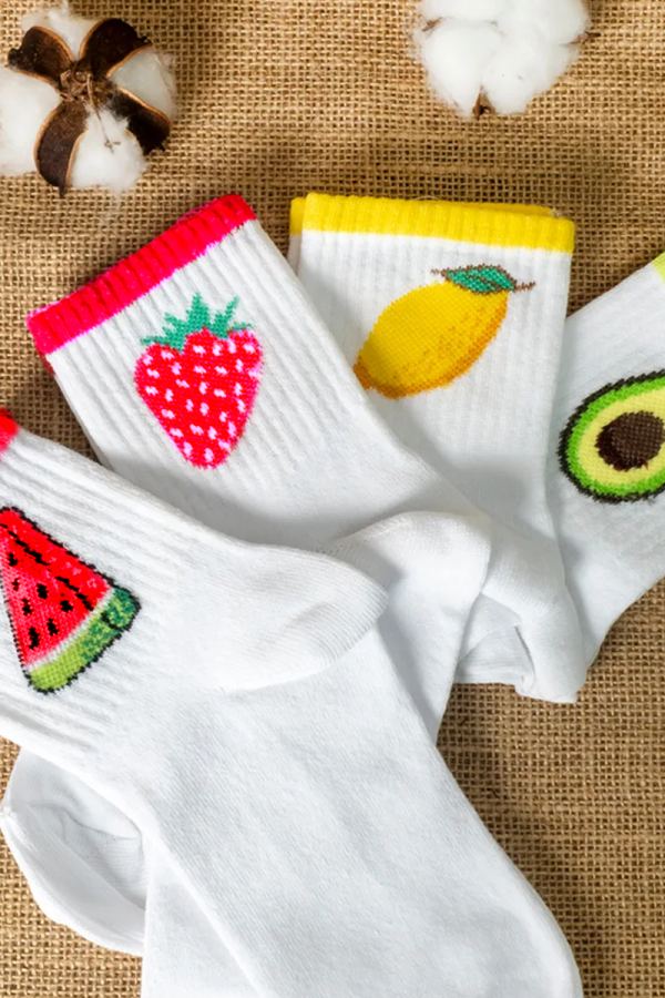 Çekmece - Çekmece 4&prime;lü Meyve Desenli Unisex Konç Patik Meyve