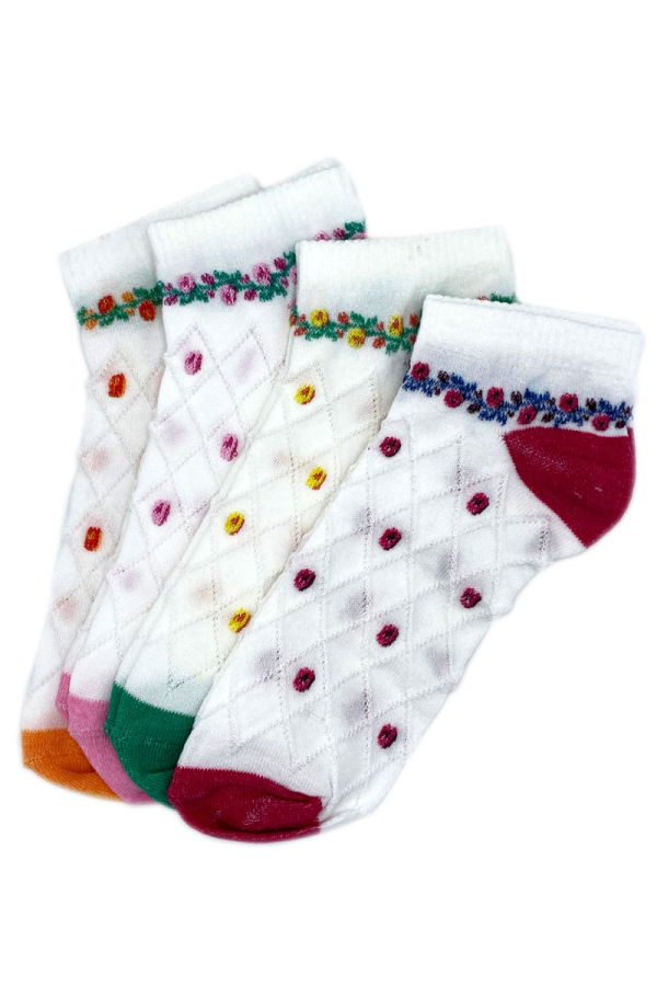 Çekmece - Çekmece 4&prime;Lü Soft Cotton Çiçek Desenli ve Dokulu Unisex Patik