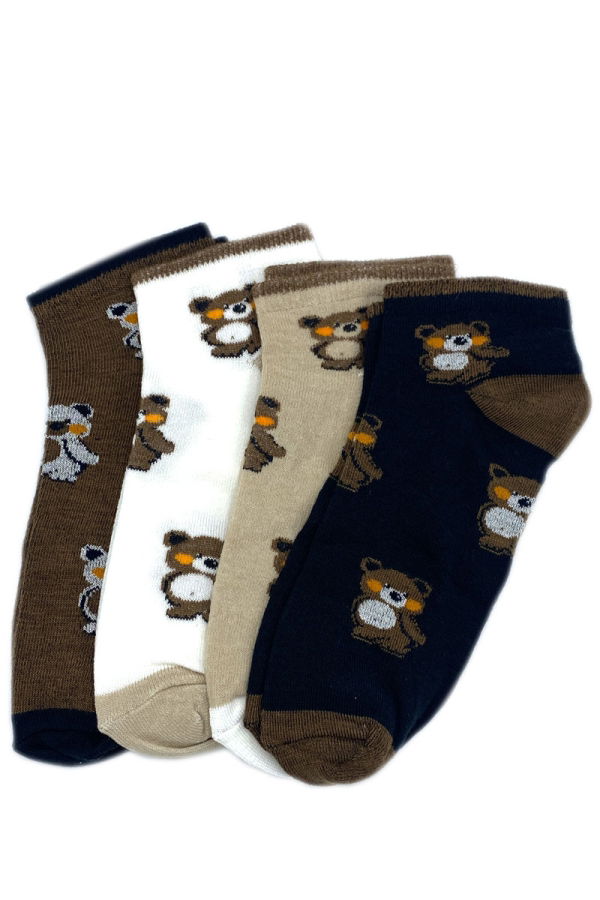 Çekmece - Çekmece 4&prime;Lü Soft Cotton Kahverengi Ayı Desenli Unisex Patik