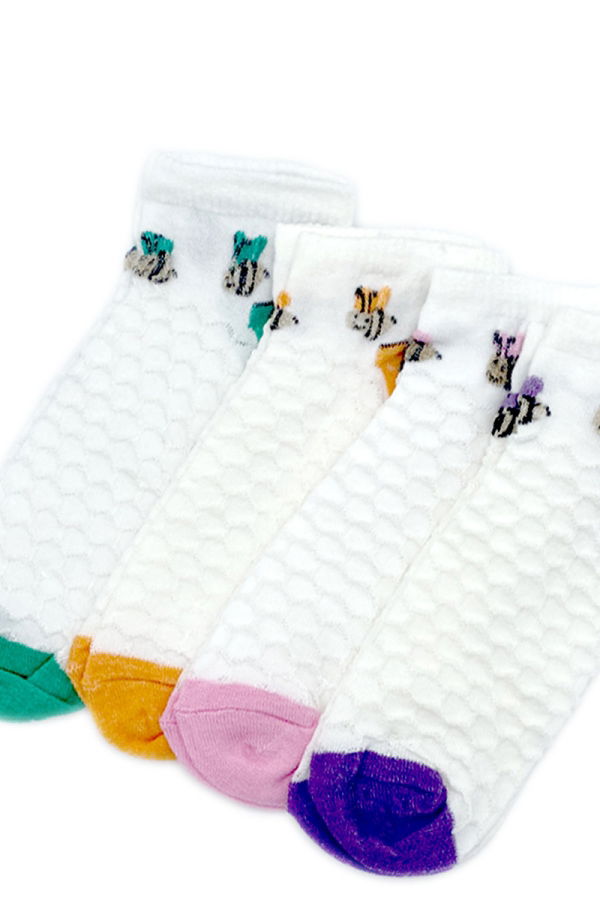 Çekmece - Çekmece 4&prime;Lü Soft Cotton Arı - Petek Desenli Unisex Patik