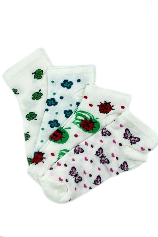 Çekmece - Çekmece 4&prime;Lü Soft Cotton Uğur Böceği - Kelebek Desenli Unisex Patik