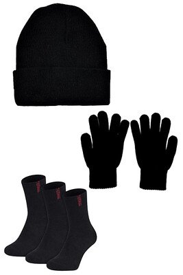 Çekmece - Çekmece 5 Parça Örme Bere Eldiven ve Çorap Set Siyah