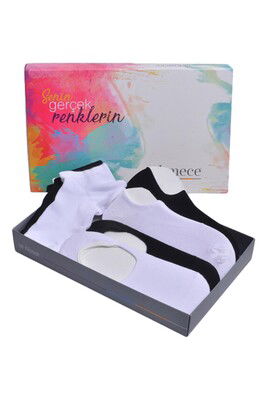 Çekmece - Çekmece 6′lı Kadın Karısık Çorap Set Siyah-Beyaz