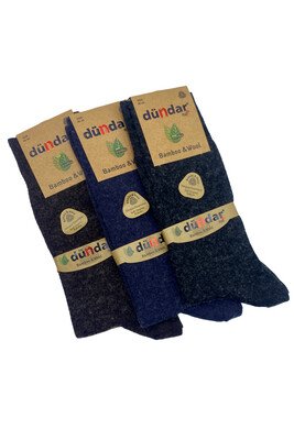 Dündar Plus 3'lü Erkek Bambu Yün Çorap Çok Renkli - Thumbnail