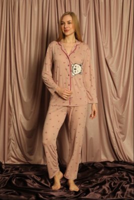 Çekmece - Çekmece Kadın Önden Düğmeli Pijama Takımı Pembe