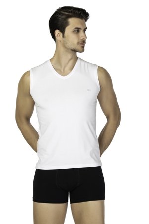 Damat - DS Damat DS0250 Comfort V Yaka Kolsuz T-shirt Beyaz