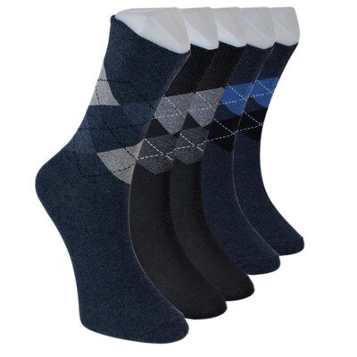 Solonine - Solonine Premium 5'li Pamuklu Erkek Klasik Desenli Çorap Lacivert/Siyah
