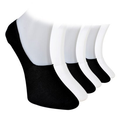Solonine - Solonine Premium 6'lı Unisex Görünmez Kaymaz Bambu Babet Çorap Siyah-Beyaz
