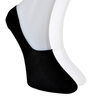 Solonine Premium 6'lı Unisex Görünmez Kaymaz Bambu Babet Çorap Siyah-Beyaz - Thumbnail