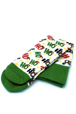 Solonine Yılbaşı Temalı Pamuk Çorap Ho Ho Desenli - Thumbnail