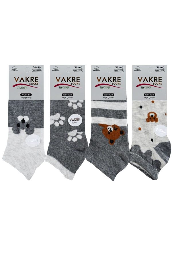 Vakre - Vakre 4′lü Desenli Patik Panda-Patili